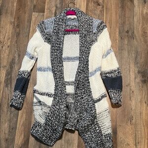 Cozy Open-Front Chunky Knit Cardigan Sweater - Cream & Black